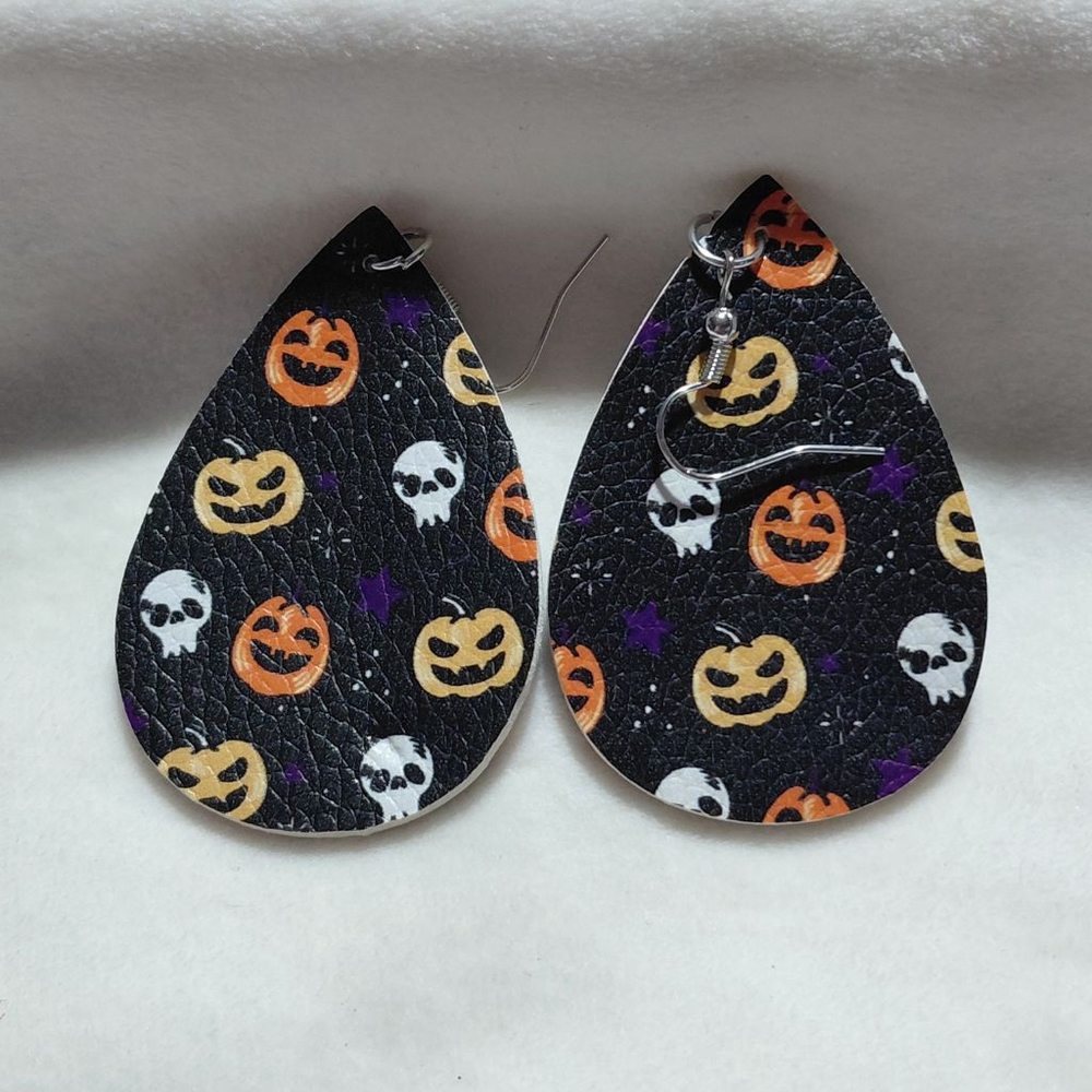 Women's Unbranded Halloween Pumpkin Skull Earrings Black Orange